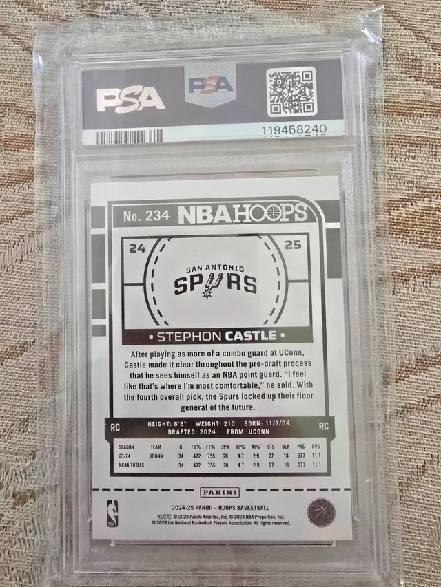 2024 Panini Hoops Stephon Castle Winter Rookie Card PSA 9 - photo 2
