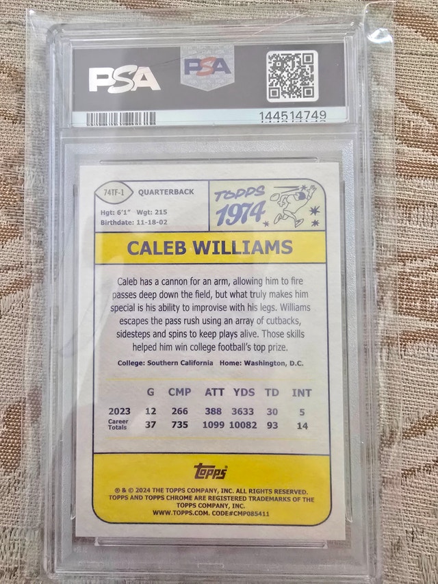 2024 Topps Chrome Caleb Williams PSA 9 Mint - photo 2