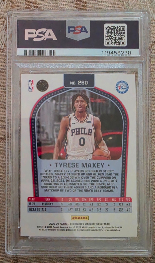 Panini Tyrese Maxey 2020 Chronicles Marquee Rookie Card PSA 9 - photo 2