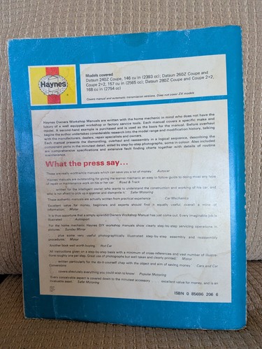 Datsun 240Z 260Z 280Z Haynes Repair Workshop Manual Vintage - photo 3