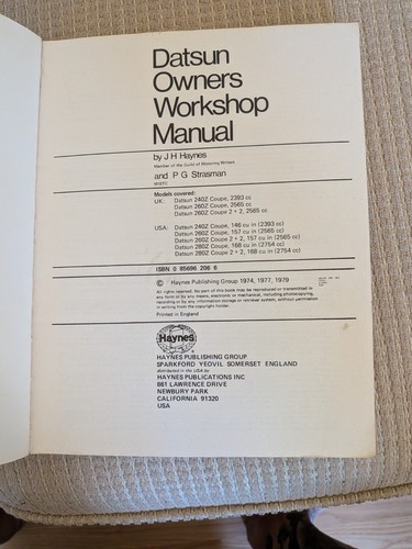 Datsun 240Z 260Z 280Z Haynes Repair Workshop Manual Vintage - photo 4