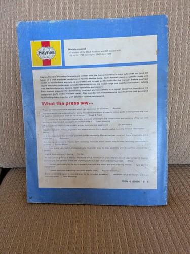 1962-1978 MGB Owners Workshop Manual Roadster Coupe Vintage - photo 2