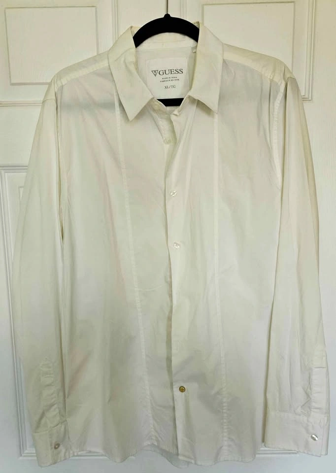GUESS Men’s White Long Sleeve Stretch Button-Down Shirt - Size X