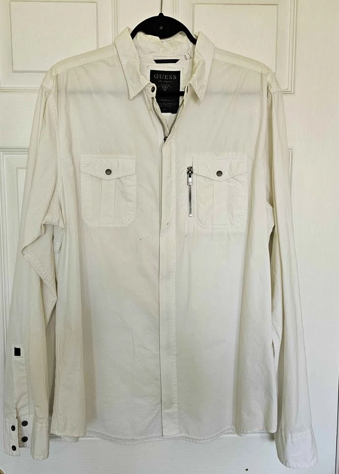 GUESS Men’s Graphic Back Zip Cargo Shirt - Size XL