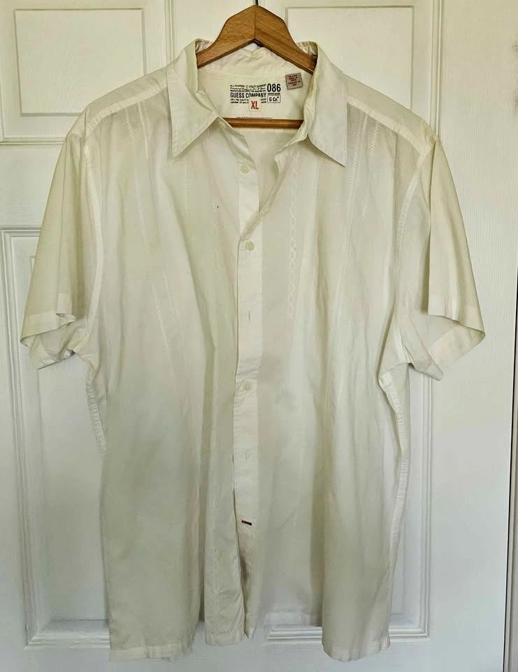 GUESS Men’s Vintage Short Sleeve Guayabera Resort Shirt - Size X