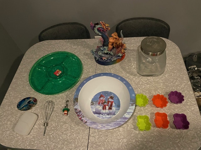 Snowman bowl, mermaid statue candle holder, silicone cups