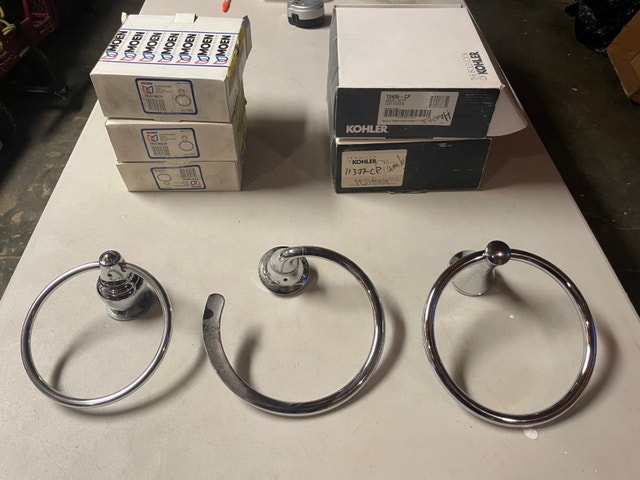 5 NEW Kohler and Moen Bathroom Towel Rings