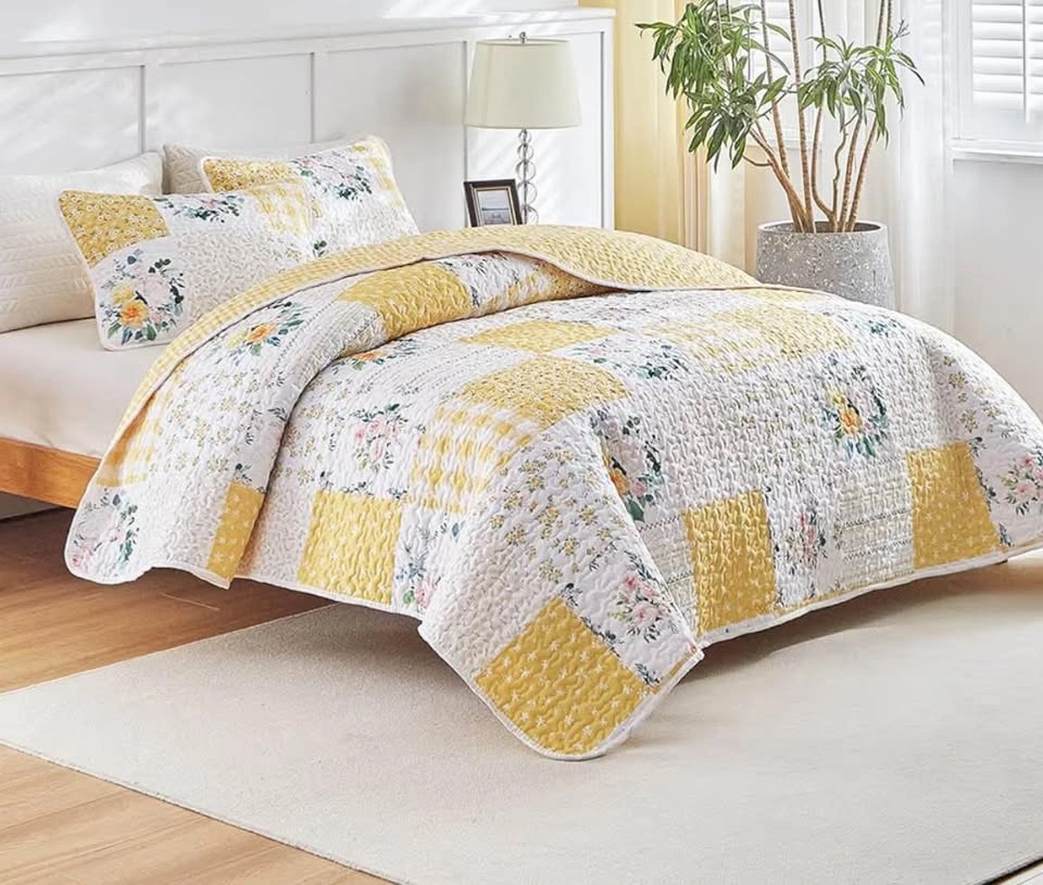 Quilt Set Twin Size, 2 Pieces Floral Patchwork, New - photo 2