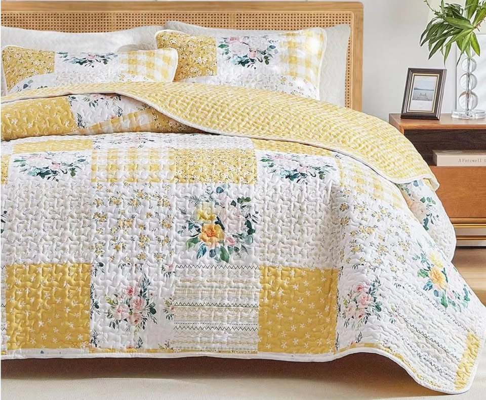 Quilt Set Twin Size, 2 Pieces Floral Patchwork, New - photo 3