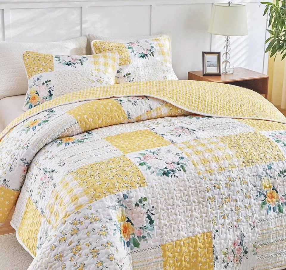 Quilt Set Twin Size, 2 Pieces Floral Patchwork, New - photo 5