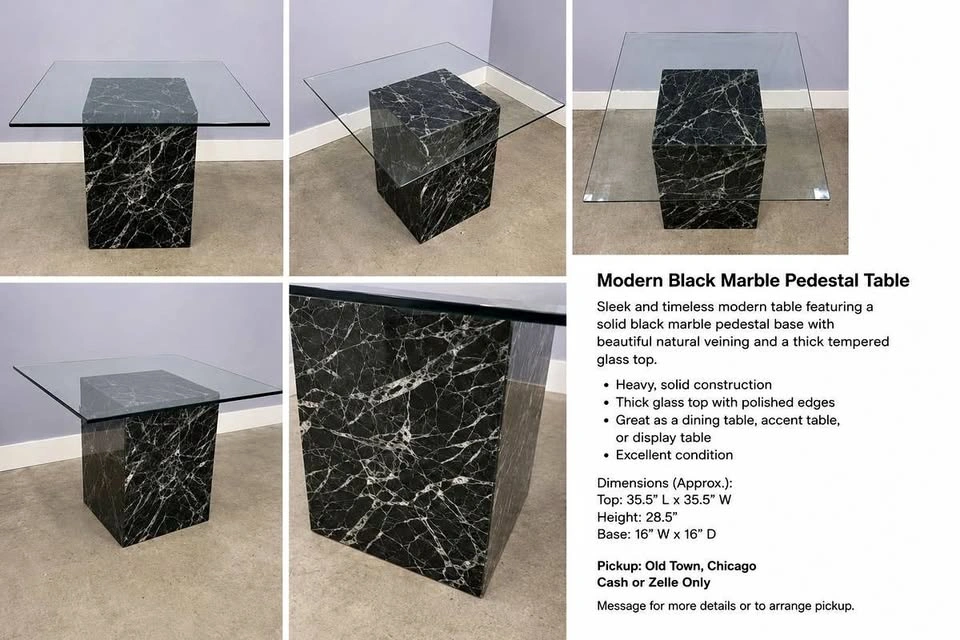 Modern Black Marble Pedestal Table
