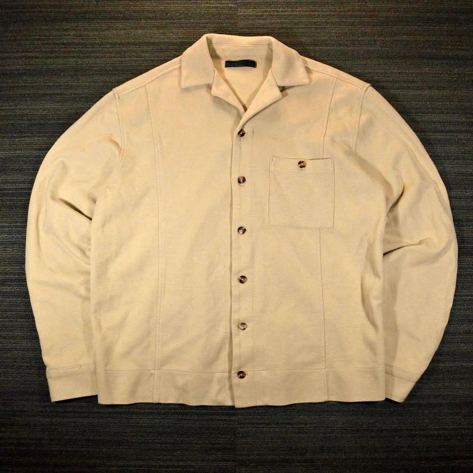 Men’s Oak + Fort Beige Ribbed Button-Up Overshirt XS