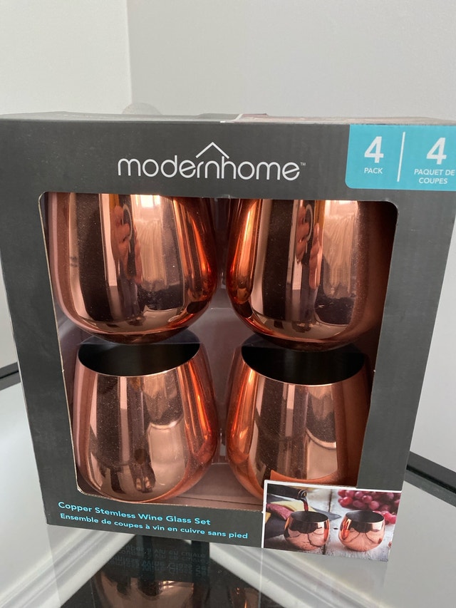 copper stemless wine glass set (4) $10!