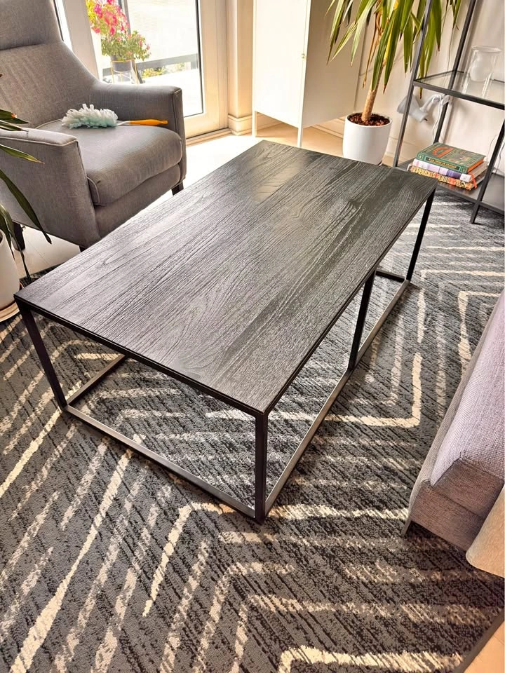 Black Wood Grain Coffee Table with Metal Frame