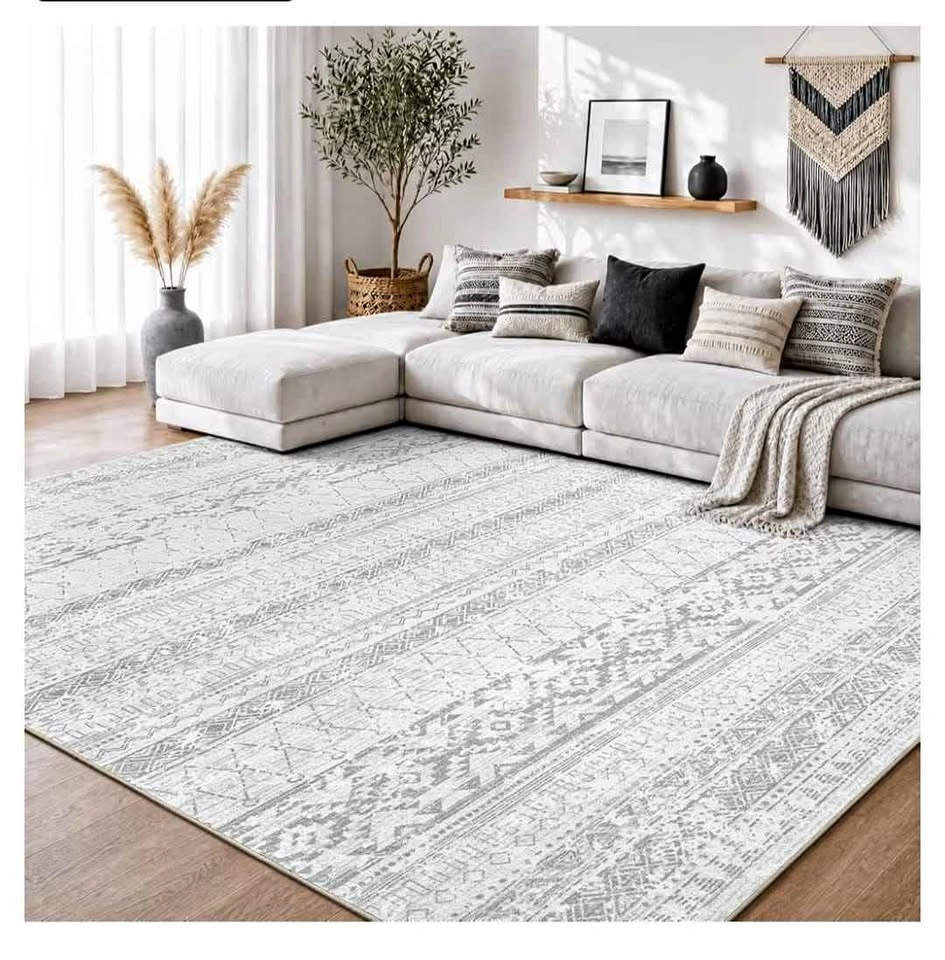 Brand new 8x10 Boho Moroccan Rug – Washable Grey/Neutral Non-Sli