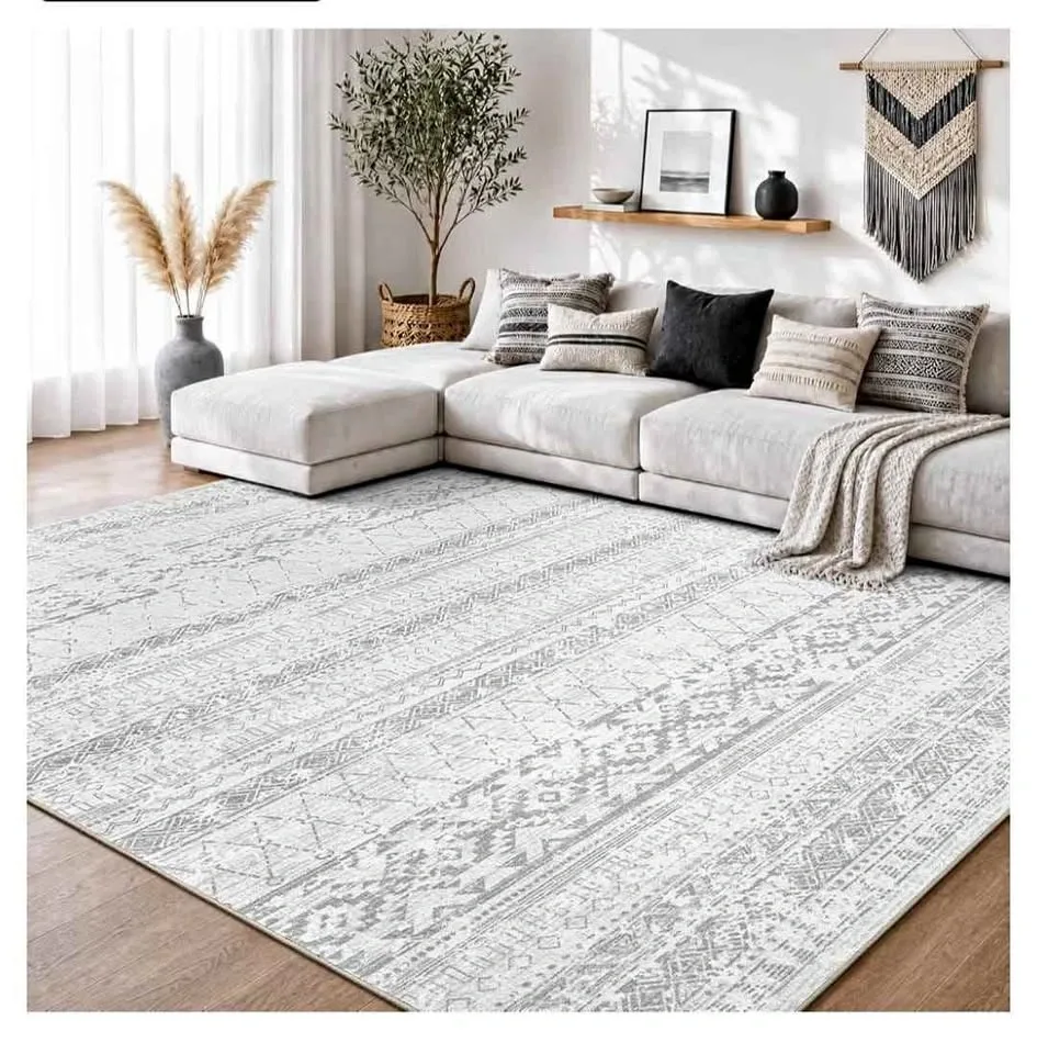 Brand new 8x10 Boho Moroccan Rug – Washable Grey/Neutral Non-Sli
