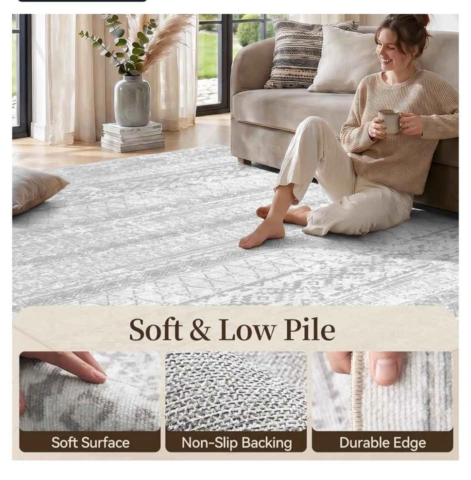 Brand new 8x10 Boho Moroccan Rug – Washable Grey/Neutral Non-Sli - photo 5