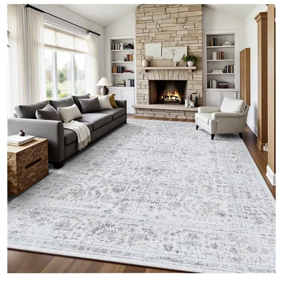 Brand new 8x10 Retro Floral Area Rug - Gray (Machine Washable, N