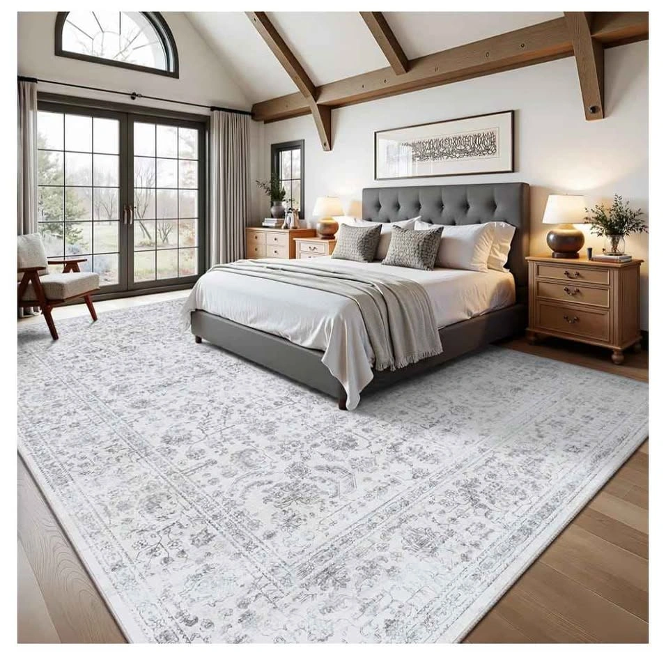 Brand new 8x10 Retro Floral Area Rug - Gray (Machine Washable, N - photo 2