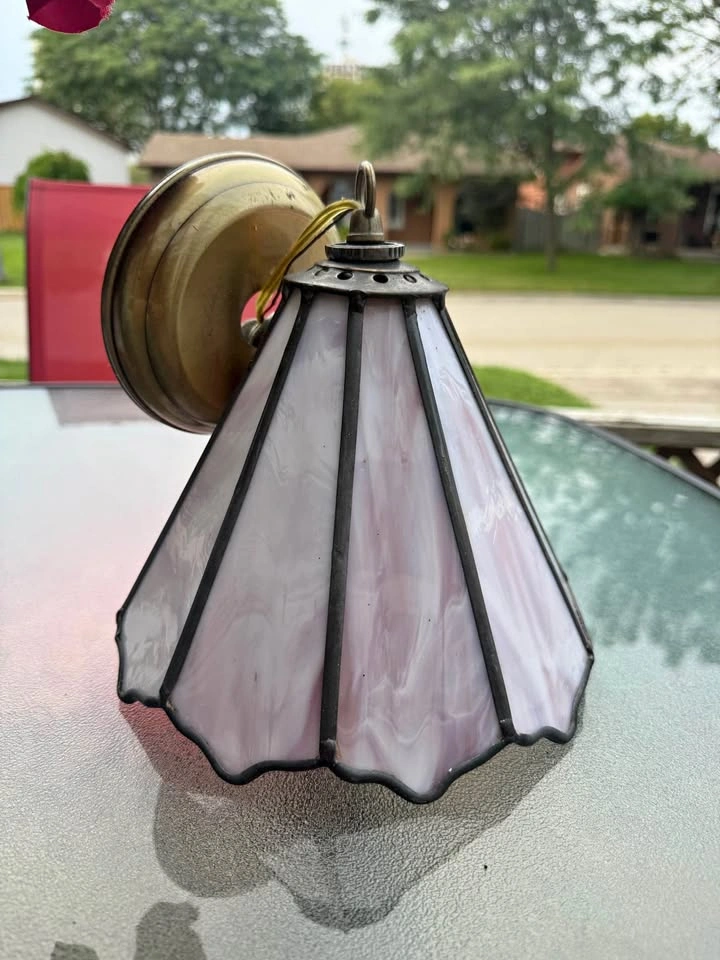 Vintage Tiffany-style slag glass hanging pendant light