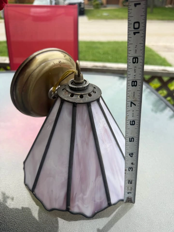 Vintage Tiffany-style slag glass hanging pendant light - photo 2
