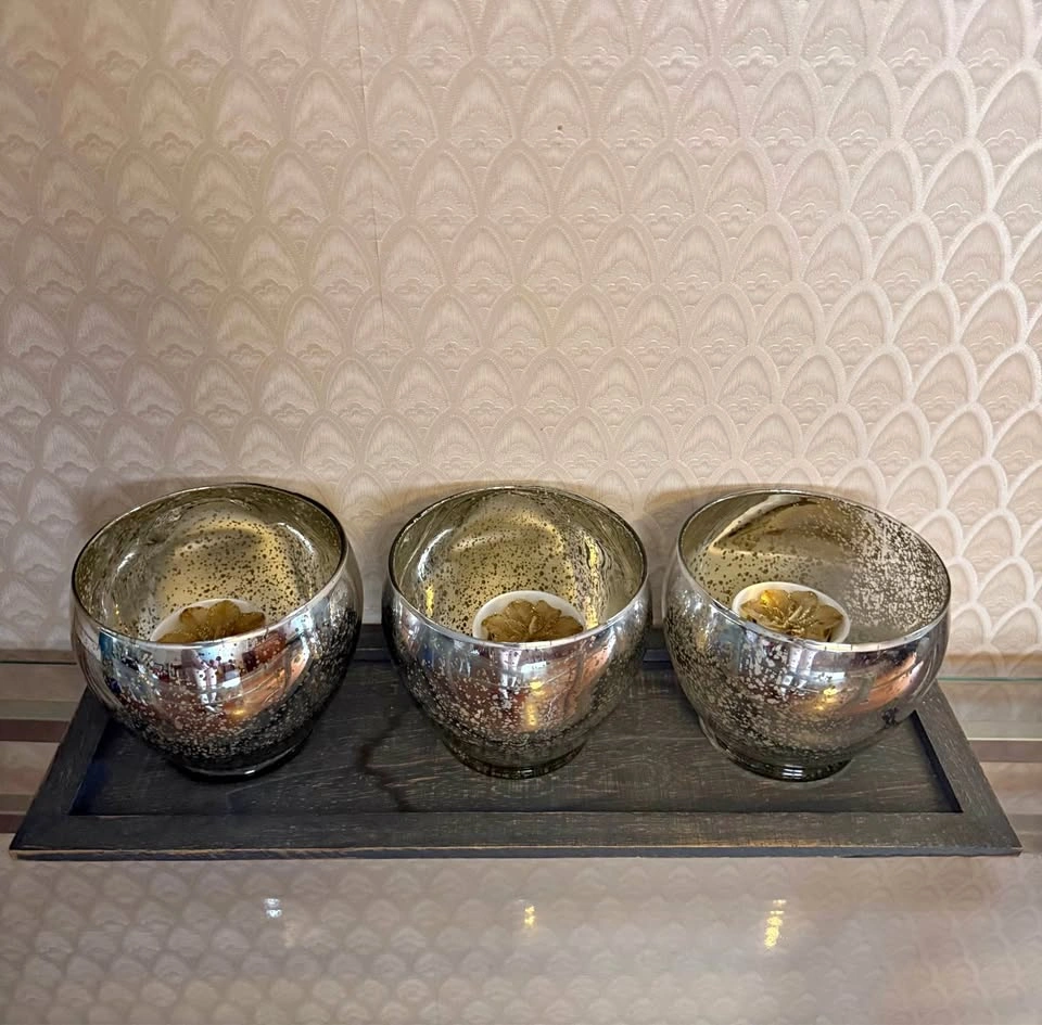 Tea Light mottled mercury glass votive/candle bowls set