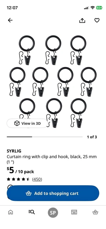 IKEA curtain rings with clips and hooks