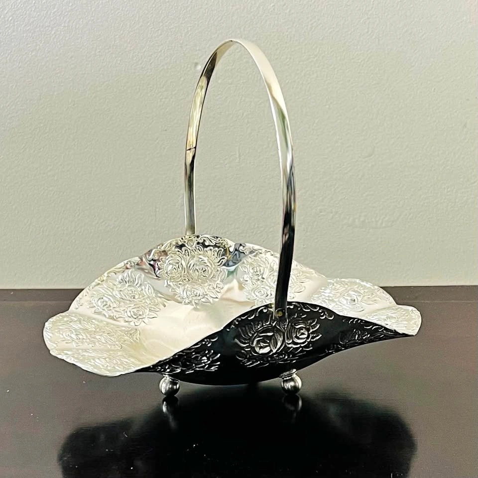 Vintage Germany Silverplate Footed Candy Dish/Trinket Basket