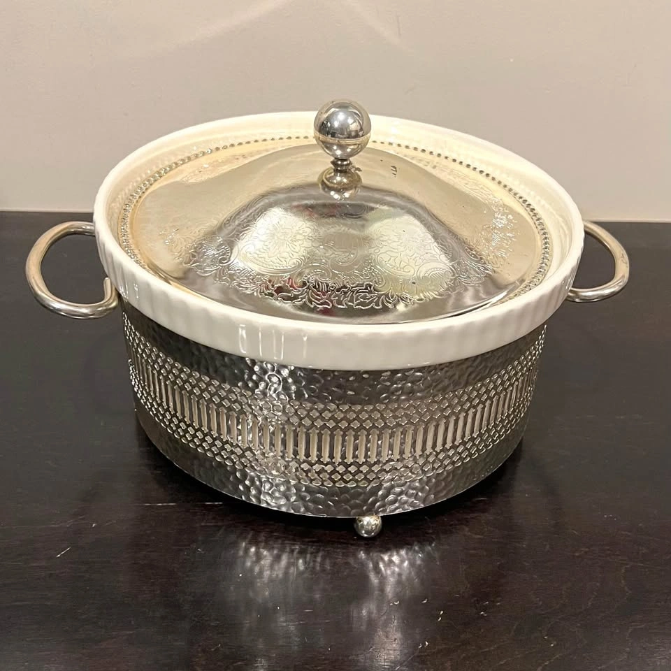 Vintage England Casserole with Silver Plated Lid & Holder - photo 2