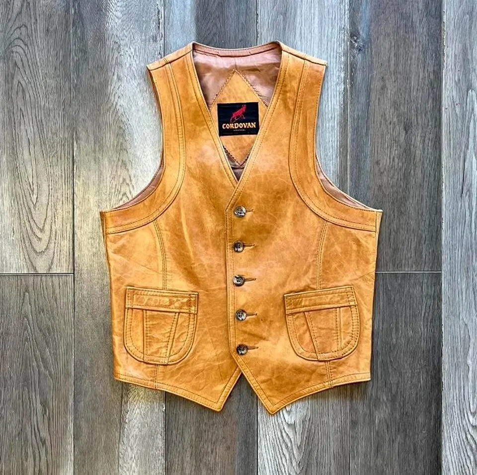 Vintage 1960s/1970s Cordovan Western Leather Vest/ Gilet thumbnail