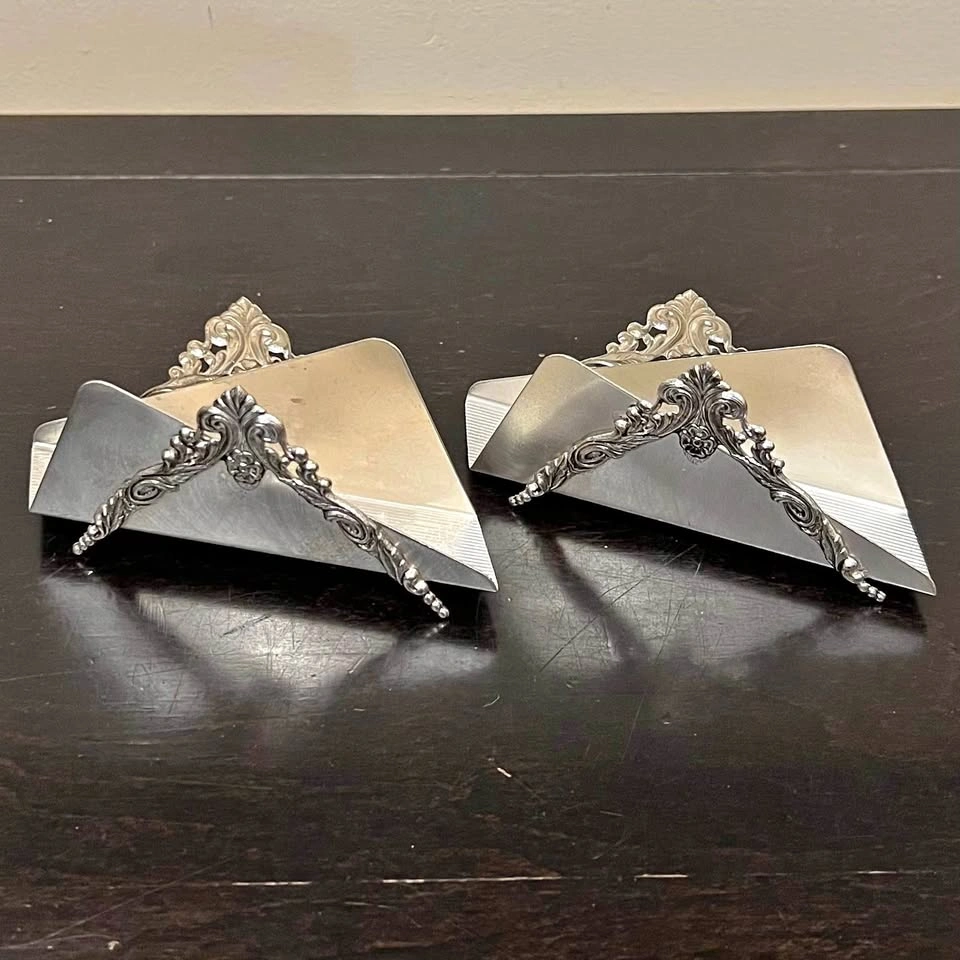 Vintage Set of 2 Silver-plated Napkin/Letter Holders