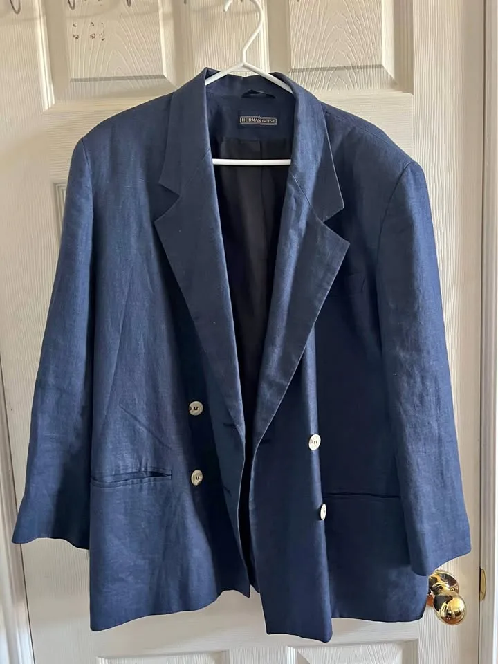 Vintage Navy Linen Double Breasted Blazer - Herman Geist thumbnail