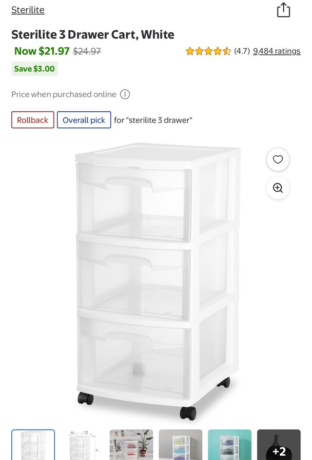 Sterilite 3 Drawer Cart - photo 5
