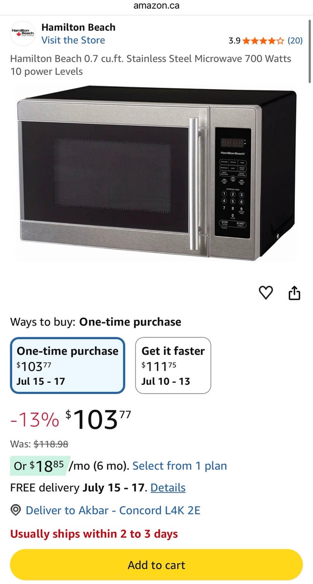 Hamilton Beach 0.7 cu.ft. Microwave - photo 3