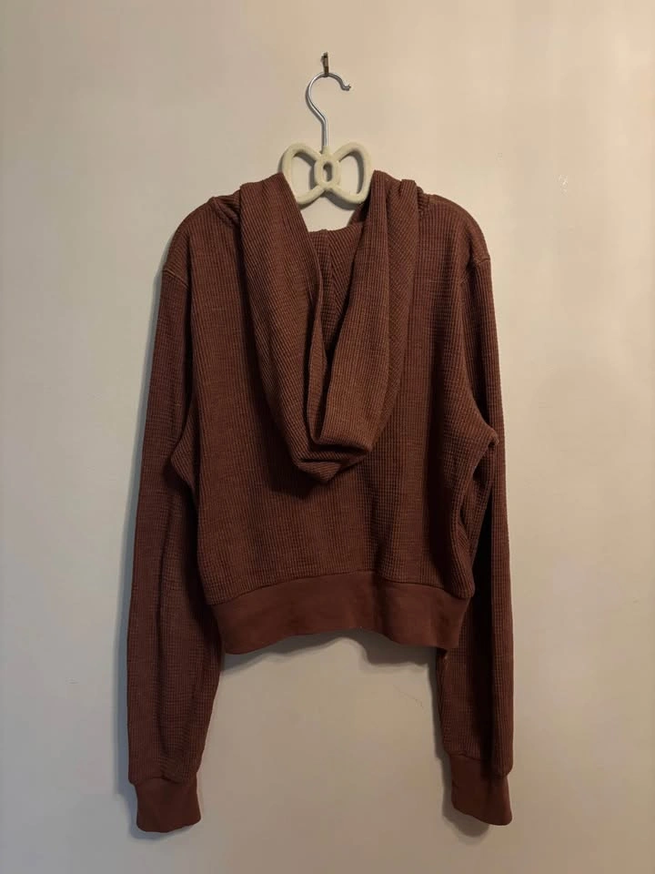Aritzia TNA Brown Waffle Zip Up Sweater - Size 2XS - photo 2