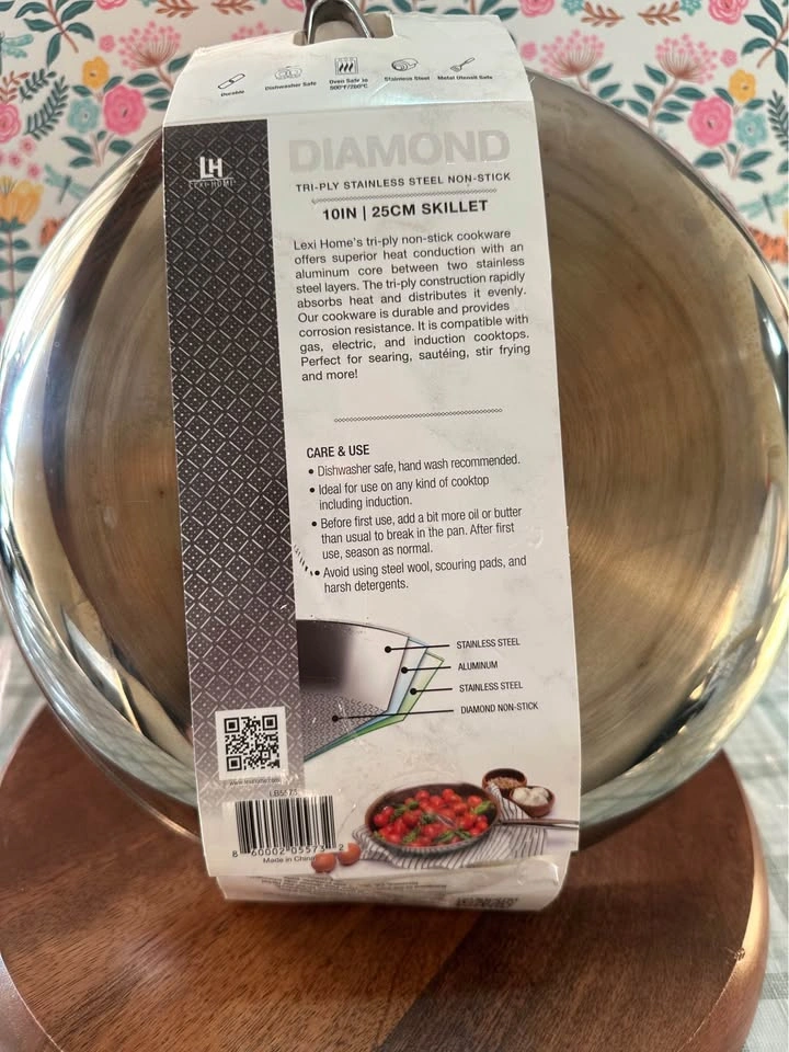Lexi Home Diamond 10 Inch Tri-Ply Stainless Steel Skillet - photo 3