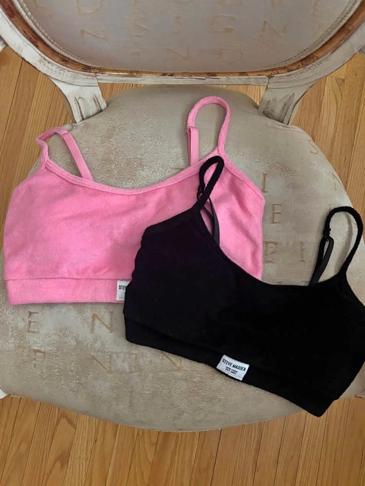 2PC STEVE MADDEN Fuzzy Sports Bras (Black, Pink) - Size S