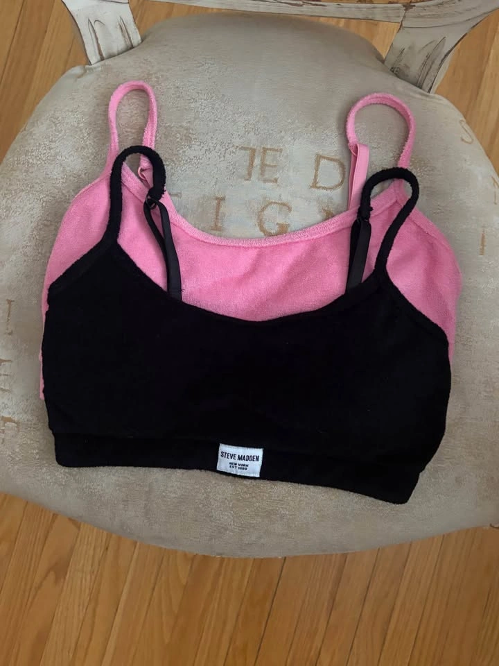 2PC STEVE MADDEN Fuzzy Sports Bras (Black, Pink) - Size S - photo 2
