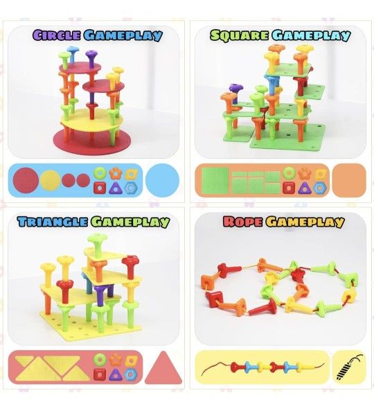Peg Board Toy Set 73Pcs DIY Building Stacking Toys - photo 2