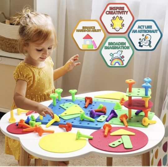 Peg Board Toy Set 73Pcs DIY Building Stacking Toys - photo 5