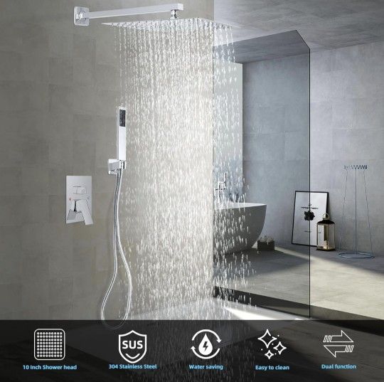 Wall-Mounted Shower Faucet Set Chrome, 10 Inch - photo 4