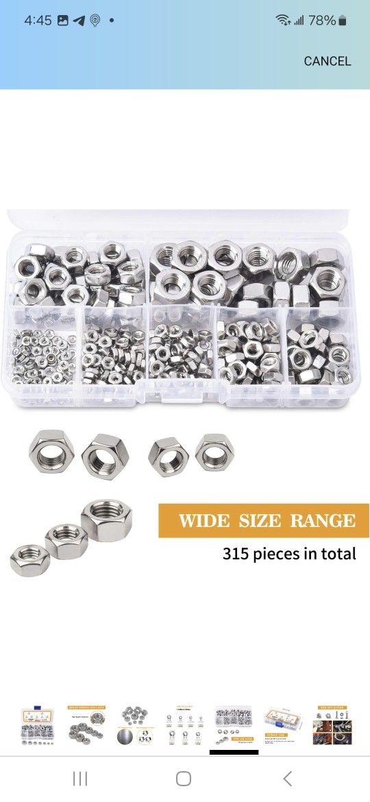315Pcs Metric 304 Stainless Steel Hex Nuts Assortment Kit