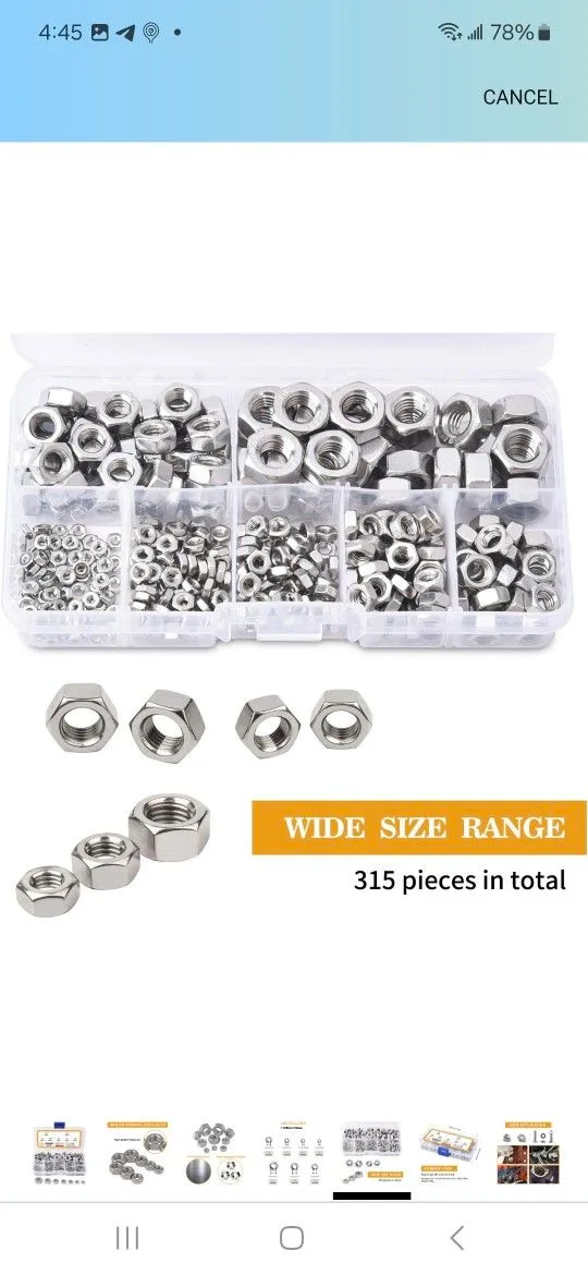 315Pcs Metric 304 Stainless Steel Hex Nuts Assortment Kit thumbnail