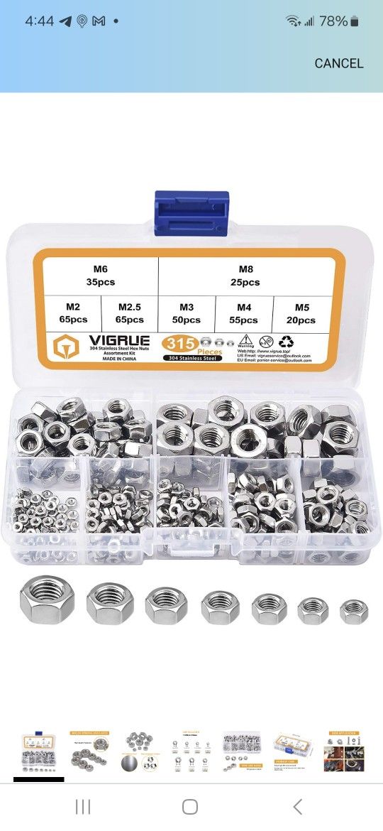 315Pcs Metric 304 Stainless Steel Hex Nuts Assortment Kit - photo 2