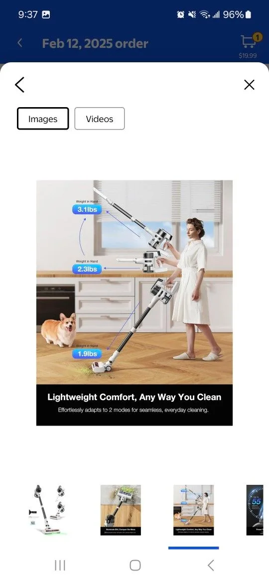 Cordless Vacuum, 55 mins, 23KPa Suction, LED Headlight