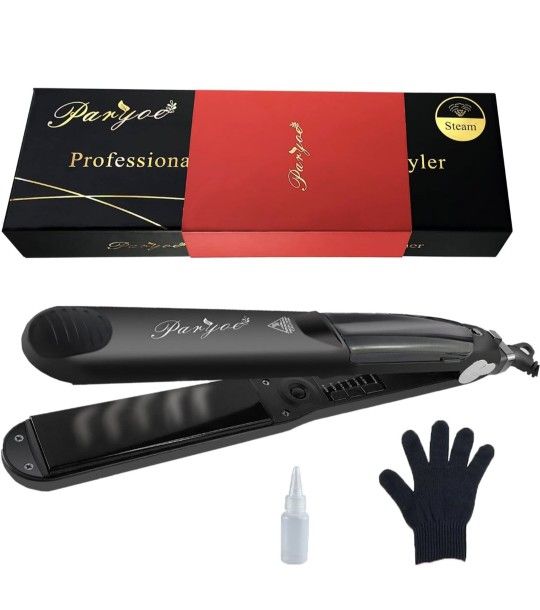 Steam Hair Straightener Flat Iron Ceramic Tourmaline Black