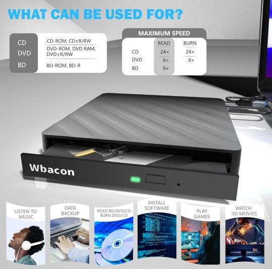 5 in 1 Blu-ray Drive USB 3.0 Type-C DVD Burner - photo 3
