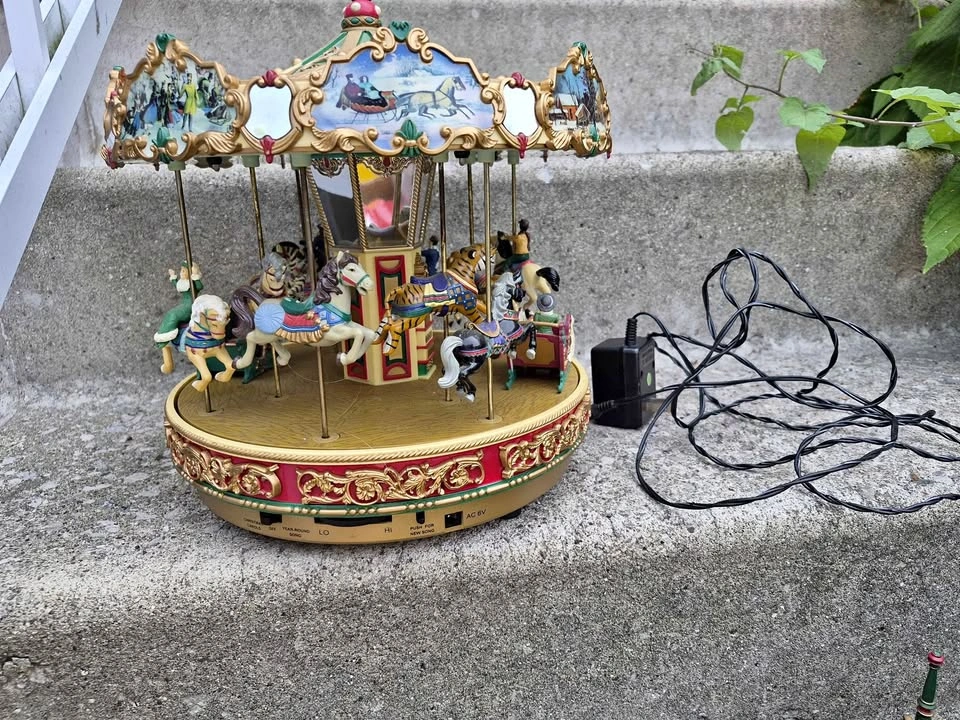 Vintage Musical Carousel and Christmas Decoration Lot