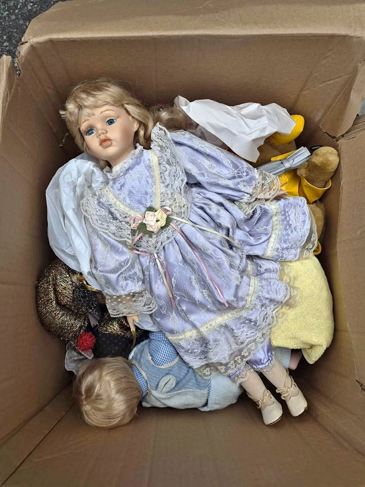 Bunch of porcelain dolls and accessories obo