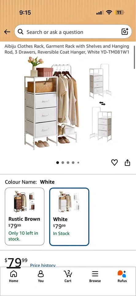 Aibiju Clothes Rack with 3 Drawers